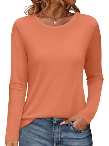 Onsoyours Damen Rundhals Tshirt Langarm Pullover Herbst Winter Oberteile Einfarbig Basic Longshirt Tops A Orange L von Onsoyours