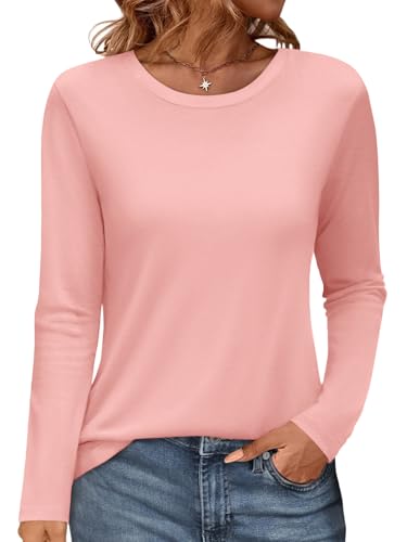 Onsoyours Damen Rundhals Tshirt Langarm Pullover Herbst Winter Oberteile Einfarbig Basic Longshirt Tops A Rosa L von Onsoyours