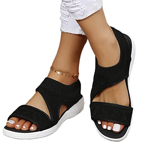 Onsoyours Damen Sandalen Bequem Flach Klettverschluss Sandaletten Mit Absatz Sommer Vintage Elegant Schnüren Schuhe Ultraleichte Tennisschuhe Stretch Fly Woven B Schwarz 37 EU von Onsoyours