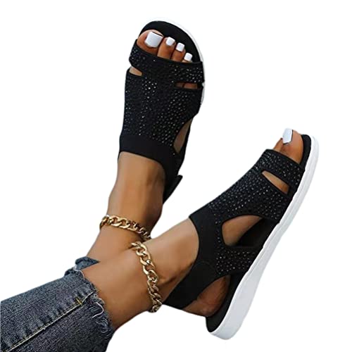 Onsoyours Damen Sandalen Bequem Flach Klettverschluss Sandaletten Mit Absatz Sommer Vintage Elegant Schnüren Schuhe Ultraleichte Tennisschuhe Stretch Fly Woven C Schwarz 36 EU von Onsoyours
