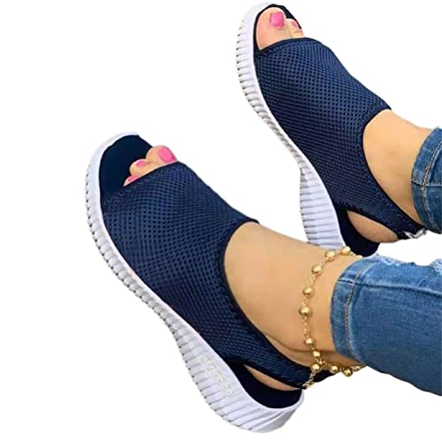 Onsoyours Damen Sandalen Bequem Flach Klettverschluss Sandaletten Mit Absatz Sommer Vintage Elegant Schnüren Schuhe Ultraleichte Tennisschuhe Stretch Fly Woven D Blau 42 EU von Onsoyours