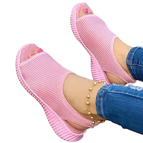 Onsoyours Damen Sandalen Bequem Flach Klettverschluss Sandaletten Mit Absatz Sommer Vintage Elegant Schnüren Schuhe Ultraleichte Tennisschuhe Stretch Fly Woven D Rosa 38 EU von Onsoyours