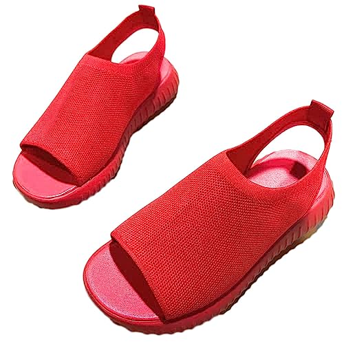 Onsoyours Damen Sandalen Bequem Flach Klettverschluss Sandaletten Mit Absatz Sommer Vintage Elegant Schnüren Schuhe Ultraleichte Tennisschuhe Stretch Fly Woven D Rot 38 EU von Onsoyours