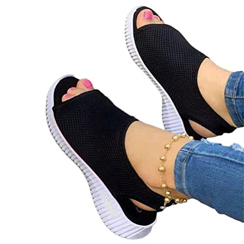 Onsoyours Damen Sandalen Bequem Flach Klettverschluss Sandaletten Mit Absatz Sommer Vintage Elegant Schnüren Schuhe Ultraleichte Tennisschuhe Stretch Fly Woven D Schwarz 36 EU von Onsoyours