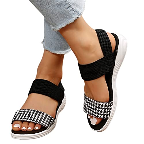 Onsoyours Damen Sandalen Bequem Flach Klettverschluss Sandaletten Mit Absatz Sommer Vintage Elegant Schnüren Schuhe Ultraleichte Tennisschuhe Stretch Fly Woven E Kariert 38 EU von Onsoyours