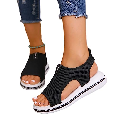 Onsoyours Damen Sandalen Bequem Flach Klettverschluss Sandaletten Mit Absatz Sommer Vintage Elegant Schnüren Schuhe Ultraleichte Tennisschuhe Stretch Fly Woven F Schwarz 37 EU von Onsoyours