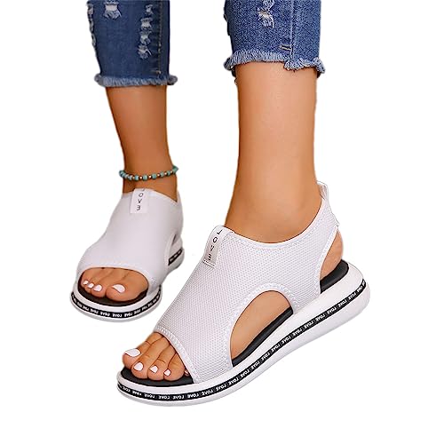 Onsoyours Damen Sandalen Bequem Flach Klettverschluss Sandaletten Mit Absatz Sommer Vintage Elegant Schnüren Schuhe Ultraleichte Tennisschuhe Stretch Fly Woven F Weiß 39 EU von Onsoyours