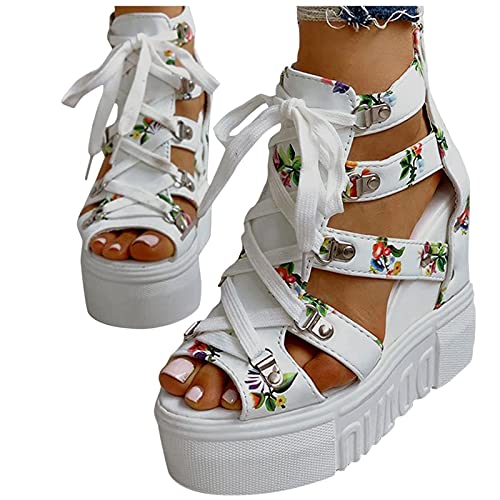 Onsoyours Damen Sandalen Casual Damen Sommer Wedge Peep Toe High Heel Plattform Pantoletten Anti Rutsch Sandalen D Weiß 37 EU von Onsoyours