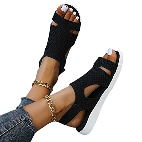 Onsoyours Damen Sandalen Elegant Bequem Flach Klettverschluss Sandaletten Mit Absatz Sommer Vintage Schnüren Schuhe Ultraleichte Tennisschuhe Stretch Fly Woven A Schwarz 40 EU von Onsoyours