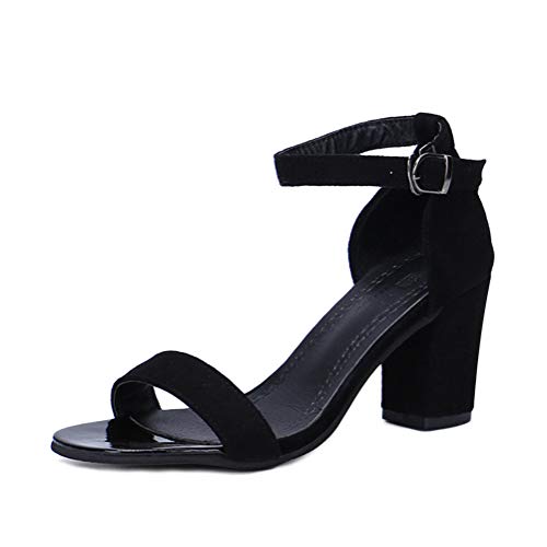 Onsoyours Damen Sandalen Knöchel Schnalle Blockabsatz 7.5 cm Peeptoe Runde Zehen Pumps High Heels Basic Damenschuhe Sommer Römersandalen Schwarz 39 EU von Onsoyours