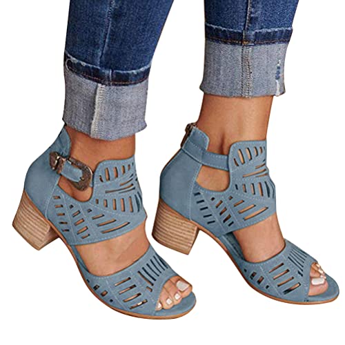 Onsoyours Damen Sandalen Pumps Blockabsatz High Heels Sommerschuhe Reißverschluss Sandals Party Freizeit Hochzeit Hochhackige Abendschuhe A Blau 39 EU von Onsoyours