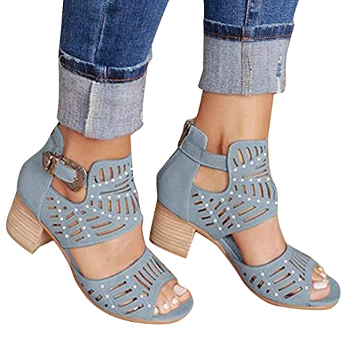 Onsoyours Damen Sandalen Pumps Blockabsatz High Heels Sommerschuhe Reißverschluss Sandals Party Freizeit Hochzeit Hochhackige Abendschuhe B Blau 39 EU von Onsoyours