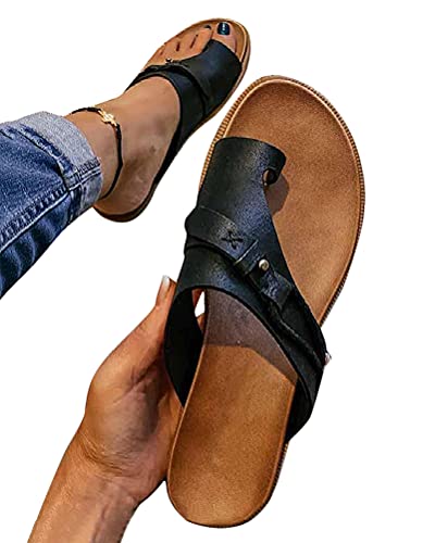 Onsoyours Damen Sandalen Retro Sommer Hausschuhe Aushöhlen Flacher Ferse Flip Flop Zehentrenner Beach Sandalen Mode Plattform Open Toe Schuhe Strandsandalen Schwarz 42 EU von Onsoyours