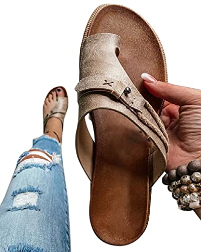 Onsoyours Damen Sandalen Retro Sommer Hausschuhe Aushöhlen Flacher Ferse Flip Flop Zehentrenner Beach Sommer Sandalen Mode Plattform Open Toe Schuhe Strandsandalen Grau 41 EU von Onsoyours