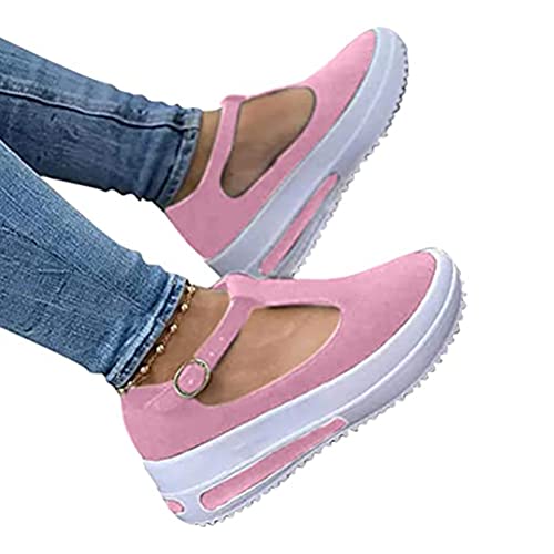 Onsoyours Damen Sandalen Schnalle Pumps Riemchensandalen Plattform Rom Sommerschuhe Espadrilles Sandalen Keilabsatz Knöchelschnallen Geschlossene Zehen Wildleder Freizeitschuhe B Rosa 39 EU von Onsoyours