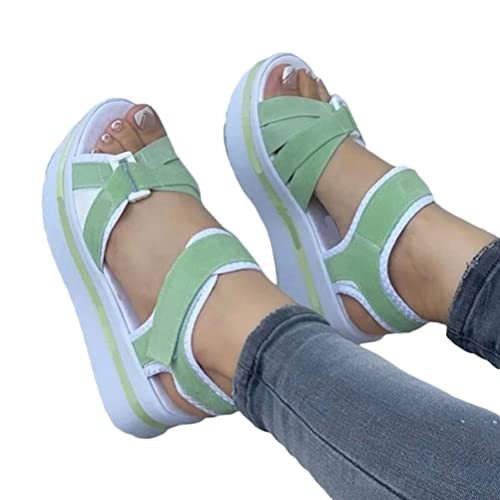 Onsoyours Damen Sandalen Schnalle Pumps Riemchensandalen Plattform Rom Sommerschuhe Espadrilles Sandalen Keilabsatz Knöchelschnallen Geschlossene Zehen Wildleder Freizeitschuhe F Grün 39 EU von Onsoyours