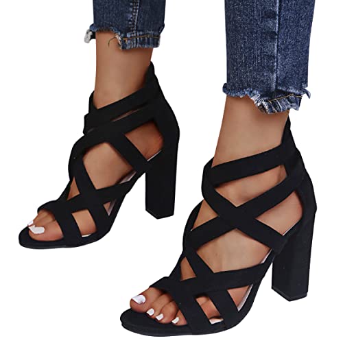 Onsoyours Damen Sandalen Schnürsenkel Blockabsatz High Heels Wildleder Schnalle Peep Toe Plateau Sandaletten Freizeit Pendeln Schuhe High Heels J Schwarz 41 EU von Onsoyours