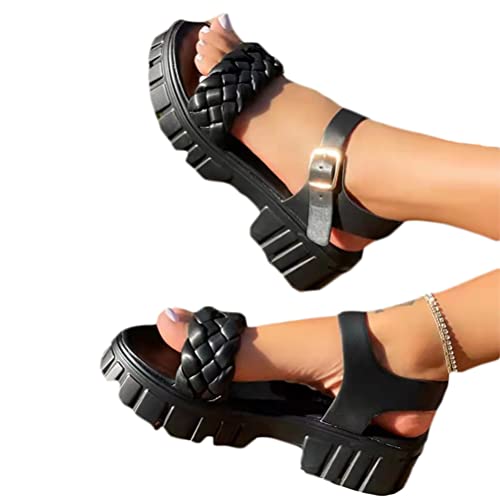 Onsoyours Damen Sandalen Schuhe Freizeitschuhe Keilabsatz Leicht Walking Schuhe Plateausohle Turnschuhe für Offener Zeh Sandaletten Strandsandalen A Schwarz 36 EU von Onsoyours