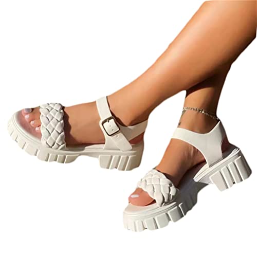 Onsoyours Damen Sandalen Schuhe Freizeitschuhe Keilabsatz Leicht Walking Schuhe Plateausohle Turnschuhe für Offener Zeh Sandaletten Strandsandalen A Weiß 38 EU von Onsoyours