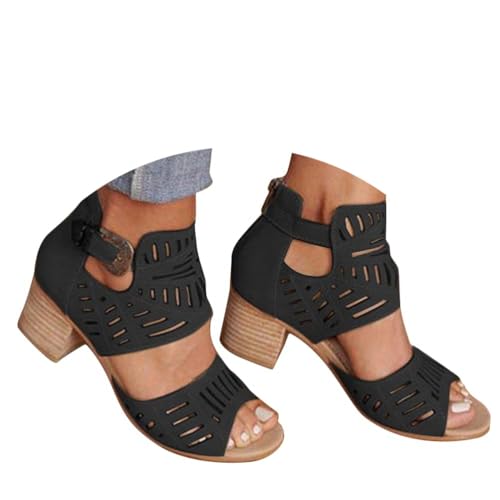 Onsoyours Damen Sandalen Sommer High Heels Retro Römersandalen Blockabsatz Sandaletten Offene Zehe Freizeit Sommerschuhe Strandschuhe A Schwarz 42 EU von Onsoyours