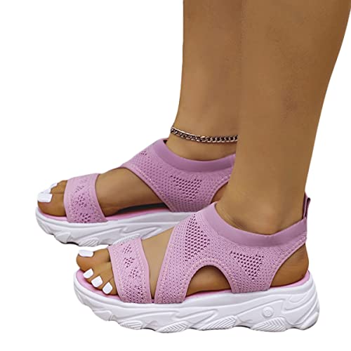 Onsoyours Damen Sandalen Sommer Plateau Flach Mesh Sandaletten Bequeme Peep Toe Wedges B Rosa 40 EU von Onsoyours