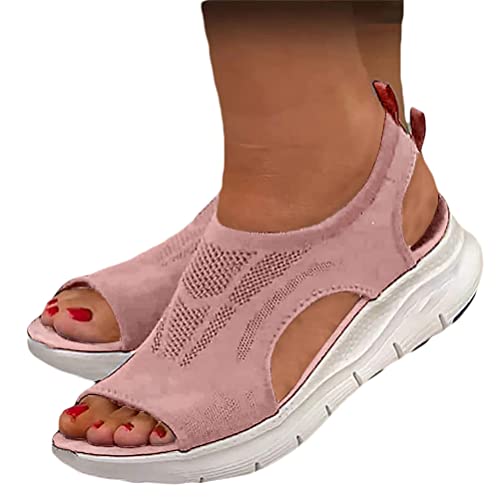 Onsoyours Damen Sandalen Sommer Plateau Flach Mesh Sandaletten Bequeme Peep Toe Wedges Freizeitsandalen A Rosa 40 EU von Onsoyours