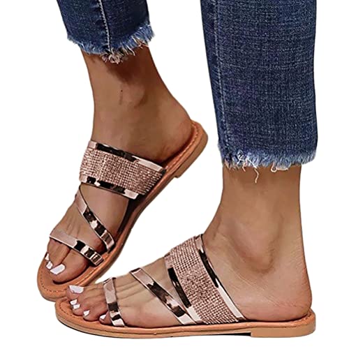 Onsoyours Damen Sandalen Sommer Sandaletten Strass Elegante Pumps Glitzer Hausschuh Slipper Sandals Abendschuhe Flip Flops Sommerschuhe A Gold 35 EU von Onsoyours