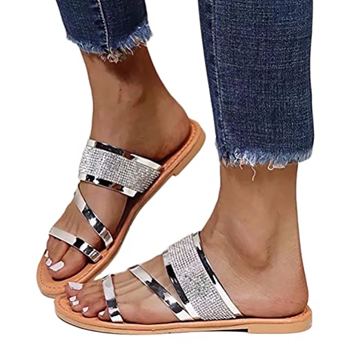 Onsoyours Damen Sandalen Sommer Sandaletten Strass Elegante Pumps Glitzer Hausschuh Slipper Sandals Abendschuhe Flip Flops Sommerschuhe A Silber 36 EU von Onsoyours