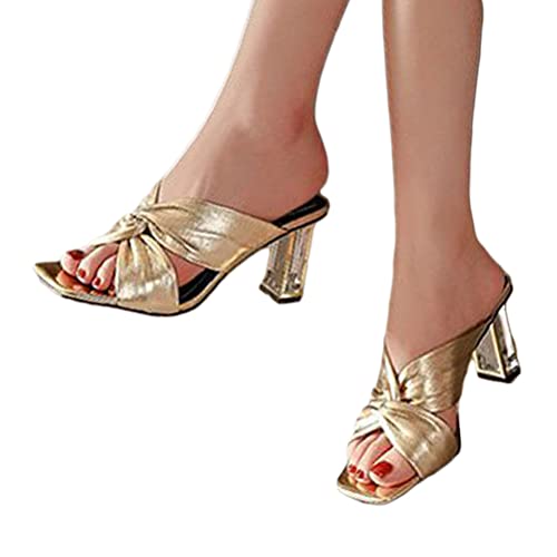 Onsoyours Damen Sandalen mit Absatz Sexy Slip On Quadratischer Kopf Sandaletten mit Absatz Stiletto Pumps High Heels Slides Sommerschuhe Strandsandalen E Gold 40 EU von Onsoyours