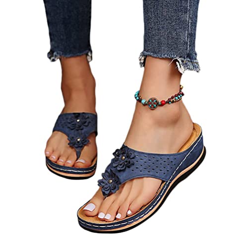 Onsoyours Damen Sandalen mit Keilabsatz Sommer Lässige Strand Hausschuhe für Frauen Open Toe Slip on Sandaletten A Blau 38 EU von Onsoyours