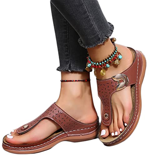 Onsoyours Damen Sandalen mit Keilabsatz Sommer Wedge Peep Toe Hausschuhe Aushöhlen Flip Flop Freizeit Keilsandalen Vintage Plateau Sandaletten B Braun 37 EU von Onsoyours