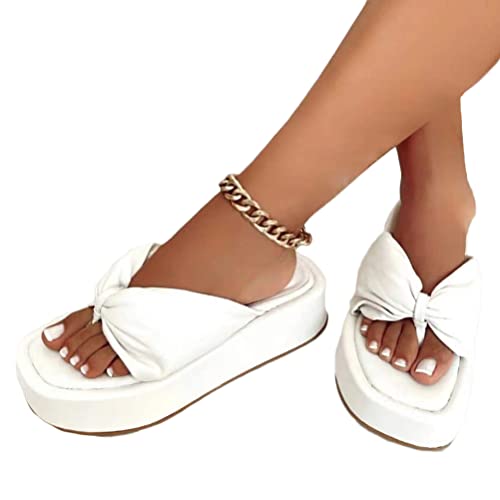 Onsoyours Damen Sandalen mit Keilabsatz Sommer Wedge Peep Toe Hausschuhe Aushöhlen Flip Flop Freizeit Keilsandalen Vintage Plateau Sandaletten C Weiß 43 EU von Onsoyours