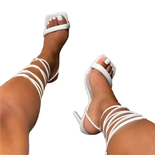 Onsoyours Damen Sandaletten High Heels Stiletto Open Toe Hohl Kreuzgurt Sandalen Abend Party Braut Damenschuhe Riemchenpumps A Weiß 43 EU von Onsoyours