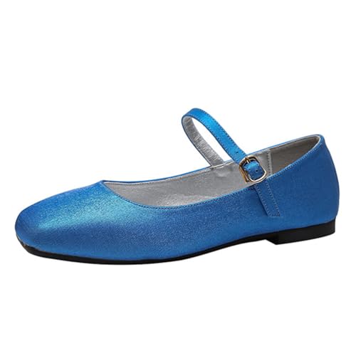 Onsoyours Damen Satin Mary Jane Flach Bequem Schuhe Retro Quadratische Zehe Ballerinas Elegant Damenschuhe Mary Jane Schuhe A Blau 39 EU von Onsoyours