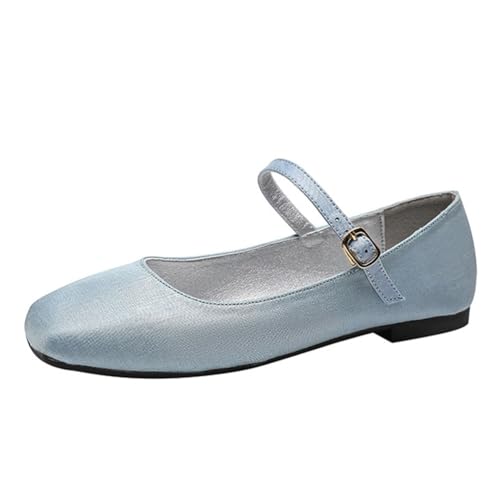 Onsoyours Damen Satin Mary Jane Flach Bequem Schuhe Retro Quadratische Zehe Ballerinas Elegant Damenschuhe Mary Jane Schuhe A Hellblau 38 EU von Onsoyours