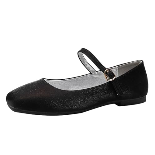 Onsoyours Damen Satin Mary Jane Flach Bequem Schuhe Retro Quadratische Zehe Ballerinas Elegant Damenschuhe Mary Jane Schuhe A Schwarz 44 EU von Onsoyours