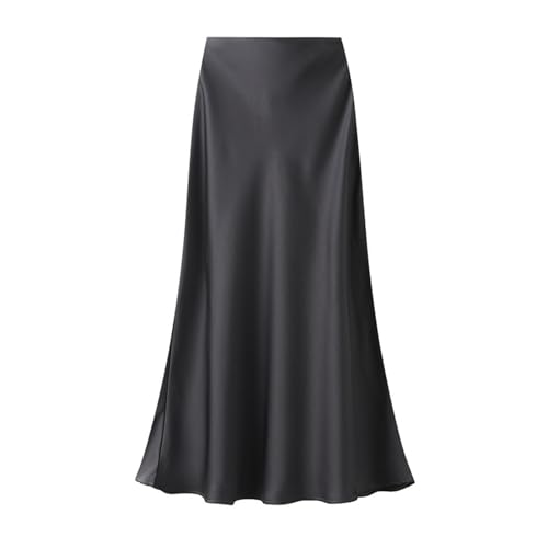 Onsoyours Damen Satin Rock Lang Hohe Taille Skirt Elegant Midirock Midi Business Rock mit Reißverschluss A Dunkelgrau L von Onsoyours