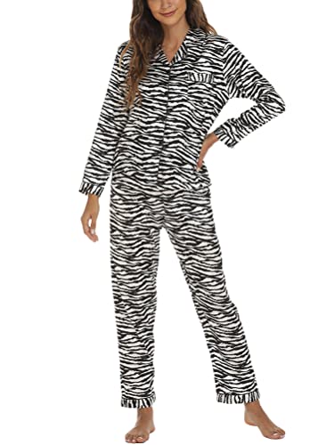 Onsoyours Damen Schlafanzug Lang Zweiteiliger Pyjama mit Knopfleiste Schlafanzüge Langarm Verschluss Weich Nachtwäsche Lounge Pyjamas Set A Schwarz L von Onsoyours