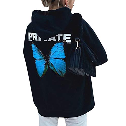 Onsoyours Damen Schmetterling Pulli Sweatshirts Hoodie Sport Langarm Kapuzenpullover Mode Bequem Casual Pulli B Blau XXL von Onsoyours