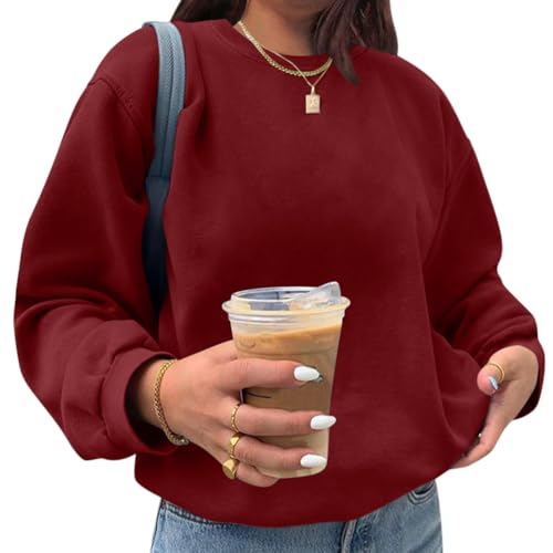 Onsoyours Damen Schmetterling Pulli Sweatshirts Vintage Pullover Langarm Rundhals Retro Warm Pulli Oversize Pullover Teenager Mädchen Tunika Top B Weinrot M von Onsoyours