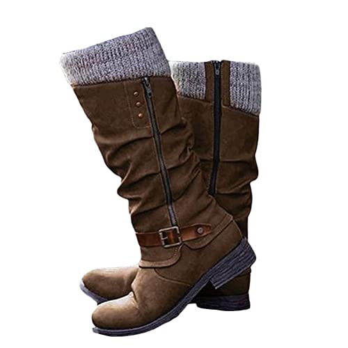 Onsoyours Damen Schneestiefel Warm gefütterte Winterstiefel Flacher Absatz Seitlicher Reißverschluss Rundkopf Halblange Stiefel Frauen Wasserdicht Wollstiefel Schneeboots B Braun 38 EU von Onsoyours