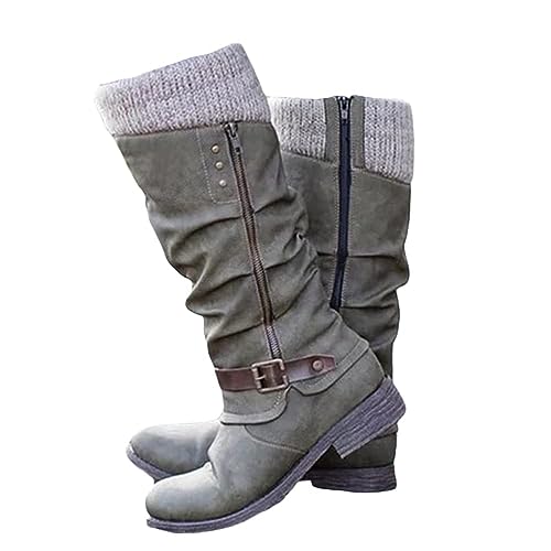 Onsoyours Damen Schneestiefel Warm gefütterte Winterstiefel Flacher Absatz Seitlicher Reißverschluss Rundkopf Halblange Stiefel Frauen Wasserdicht Wollstiefel Schneeboots B Grün 38 EU von Onsoyours