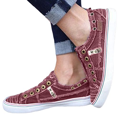 Onsoyours Damen Schuhe Lace Up Trainers Sommer Sportschuhe Canvas Sneaker Freizeitschuhe Einzelschuhe Walkingschuhe Flache Stoffschuhe Wanderschuhe B Dunkelviolett 38 EU von Onsoyours