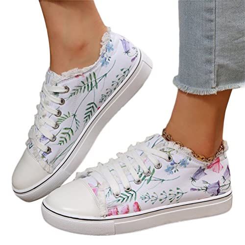 Onsoyours Damen Schuhe Lace Up Trainers Sommer Sportschuhe Canvas Sneaker Freizeitschuhe Einzelschuhe Walkingschuhe Flache Stoffschuhe Wanderschuhe D Weiß-1 42 EU von Onsoyours