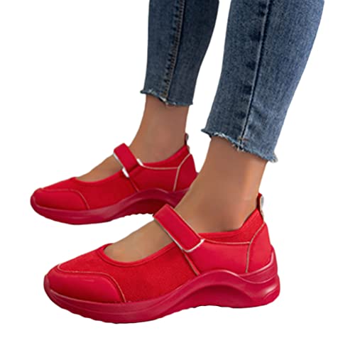Onsoyours Damen Schuhe Mesh Plateau Freizeitschuhe Walkingschuhe Sommer Turnschuhe Runde Zehen Schuhe Sneaker Outdoor Beiläufige Atmungsaktive Sandalen B Rot 41 EU von Onsoyours