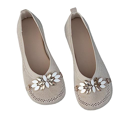 Onsoyours Damen Schuhe Runde Zehe Strass Perlenbesetzter Einzelne Schuhe Lässige Schuhe Metallschnalle Flache Loafer Schuhe Bohnen Schuhe B Beige 40 EU von Onsoyours