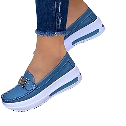 Onsoyours Damen Segelschuhe Bootsschuhe Plattform Loafers Freizeit Schuhe Halbschuhe Casual Slip On Atmungsaktiv Wanderschuhe Hellblau 40 EU von Onsoyours