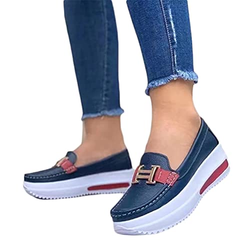 Onsoyours Damen Segelschuhe Bootsschuhe Plattform Loafers Freizeit Schuhe Halbschuhe Casual Slip On Atmungsaktiv Wanderschuhe Navy Blau 38 EU von Onsoyours