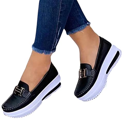 Onsoyours Damen Segelschuhe Bootsschuhe Plattform Loafers Freizeit Schuhe Halbschuhe Casual Slip On Atmungsaktiv Wanderschuhe Schwarz 41 EU von Onsoyours