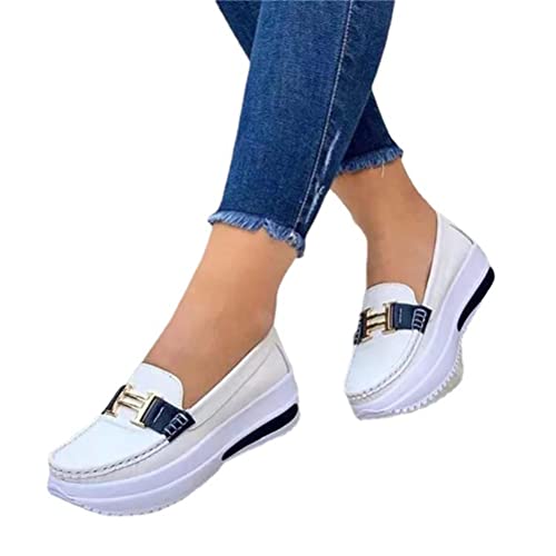 Onsoyours Damen Segelschuhe Bootsschuhe Plattform Loafers Freizeit Schuhe Halbschuhe Casual Slip On Atmungsaktiv Wanderschuhe Weiß 41 EU von Onsoyours